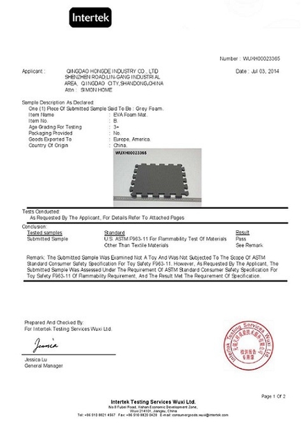 China Qingdao Hongde New Material Co., Ltd Certificações